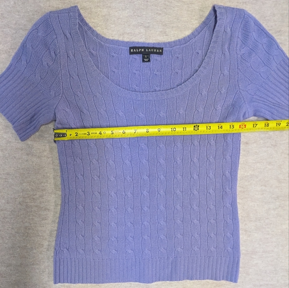 Ralph Lauren Cashmere Lavender Cable Knit Scoop Neck Short Sleeve Sweater - Picture 3 of 7